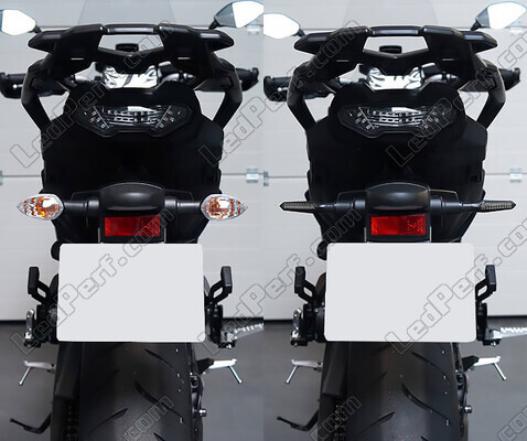 Vergleich vor und nach der Installation Dynamische LED-Blinker + Bremslichter für Aprilia MX SuperMotard 125