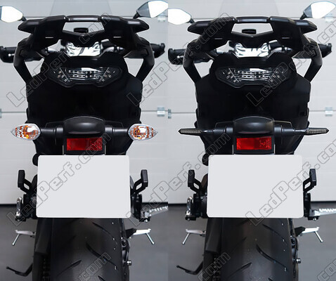 Vergleich vor und nach der Installation Dynamische LED-Blinker + Bremslichter für BMW Motorrad K 1300 R